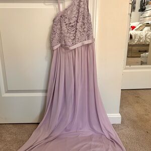 David’s Bridal Elegant Lavender One-Shoulder Gown